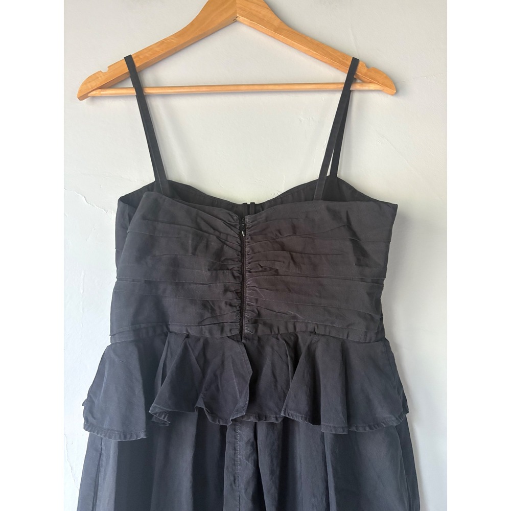 Ulla Johnson Anastasia Black Cotton Linen Ruched Peplum Midi Dress Size 6 - Picture 5 of 7
